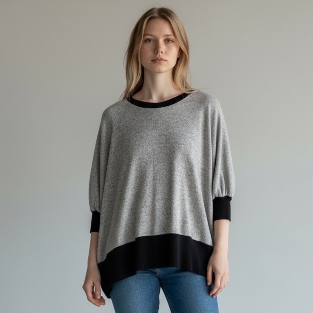 Twenty Second‎ Womens Gray Black Colorblock Dolman Sleeve Oversized Top NWT SZ S